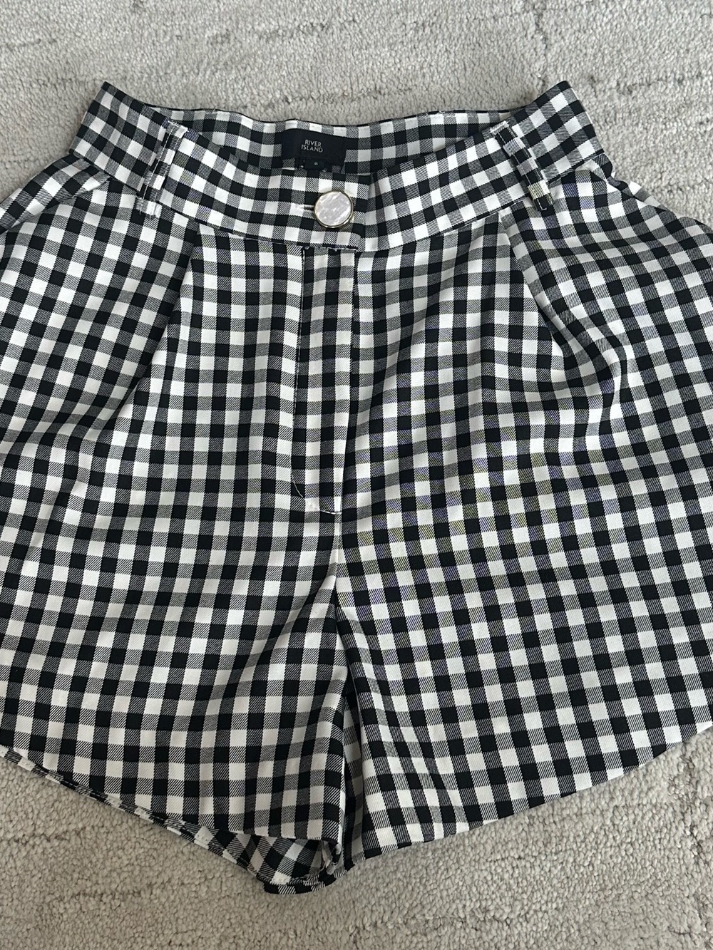 River Island Black and White Gingham High Waist flair Shorts